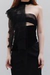 Un Morceau lace velvet stitching twists tube top UM231SZ18 black PUM37